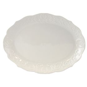 Gibson Home Royal Abbey Oval Embossed Durastone Platter in White