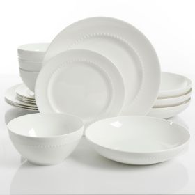 Gibson Elite Gracious Dining 16pc Bone China Double Bowl Dinnerware Set in White