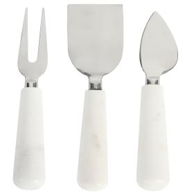 Laurie Gates California Designs Marble and Stainless Steel 3 Piece Cheese Knife Set in White