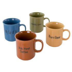 Gibson Home Thoughtful Morning 4 Piece 26 Ounce Stoneware Cup Set in Assorted Colors