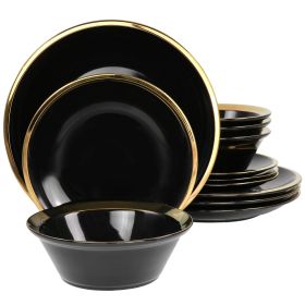 Gibson Home Premier Gold 12 Piece Fine Ceramic Dinnerware Set in Black and Gold