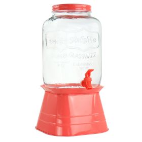 Gibson Home Chiara 2 Gallon Glass Mason Jar Dispenser with Metal Lid and Base in Red