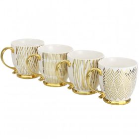 Gibson Home Gold Finch 4 Piece 16.7oz Electroplated Fine Ceramic Mug Set in Gold