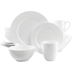 Gibson Elite 16 Piece Embossed Bone China Dinnerware Set in White