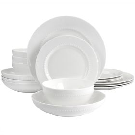 Gibson Elite Embossed Bone China 16 Piece Double Bowl Dinnerware Set in White