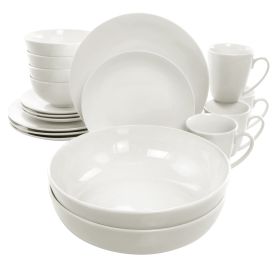 Elama Iris 18 Piece Porcelain Dinnerware Set with 2 Large Serving Bowls in White