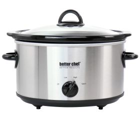 Better Chef 4 Quart Oval Slow Cooker with Removable Stoneware Crock in Stainless Steel