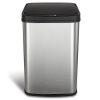 Silver/Black 13-Gallon Stainless Steel Kitchen Trash Can with Motion Sensor Lid