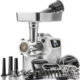 "Gen 2 -Platinum Edition" Magnum 1800W Heavy Duty Electric Meat Grinder - 3 Lb High Capacity Meat Tray, 6 Grinding Plates