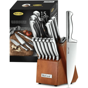 McCook MC29 15-Piece Kitchen Cutlery Knife Block Set Built-in Sharpener Stainless Steel