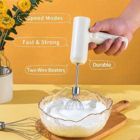 Electric Egg Beater With 2 Wire Beaters Portable Food Blender Whisk 3 Speeds Handheld Food Mixer ,USB Rechargeable Handheld Egg Beater (Color: White)