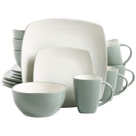 Gibson Home Soho Lounge 16 Piece Soft Square Stoneware Dinnerware Set (Color: Celadon)