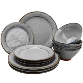 Gibson Elite Terranea 12 Piece Dinnerware Set (Color: Grey)