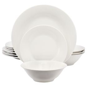 Gibson Home Everyday 12 Piece Fine Ceramic Dinnerware Set (Option: Round, Color: White)