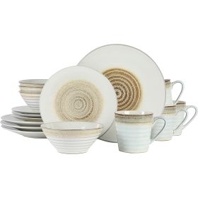 Gibson Elite Spiral Embossed 16 Piece Stoneware Dinnerware Set (Color: Taupe)