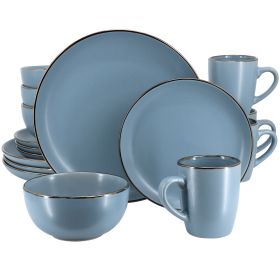 Gibson Home Rockaway 16 Piece Stoneware Dinnerware Set (Option: Metallic Rim, Color: Matte Blue)