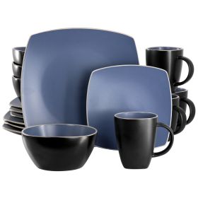 Gibson Soho Lounge 16 Piece Square Stoneware Dinnerware Set (Color: Matte Blue and Black)