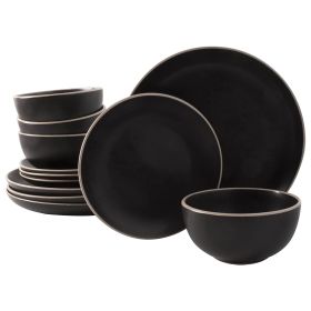 Gibson Home Rockaway 12 Piece Stoneware Dinnerware Set (Color: Black)