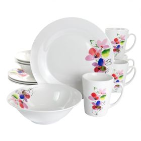 Gibson Home Vineyard 12 Piece Round Fine Ceramic Dinnerware Set (Color: Rose)