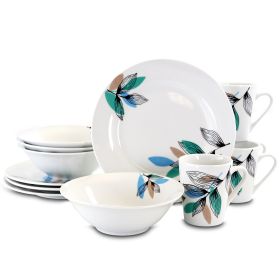 Gibson Home Vineyard 12 Piece Round Fine Ceramic Dinnerware Set (Color: Blue)