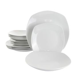 Gibson Home Classic Pearl 12 Piece Fine Ceramic Dinnerware Set (Option: Square, Color: White)