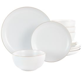 Gibson Home Rockaway 12 Piece Stoneware Dinnerware Set (Color: White)