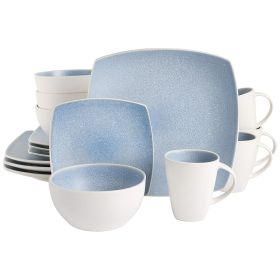 Gibson Elite Soho Lounge 16 Piece Stoneware Dinnerware Set (Option: Soft Square, Color: Aqua Blue)