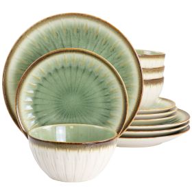 Gibson Elite Mayfair Bay 12 Piece Stoneware Dinnerware Set (Color: Green)