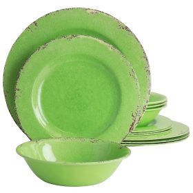 Laurie Gates California Designs Mauna 12 Piece Melamine Dinnerware Set (Color: Crackle Green)