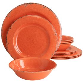 Laurie Gates California Designs Mauna 12 Piece Melamine Dinnerware Set (Color: Crackle Orange)