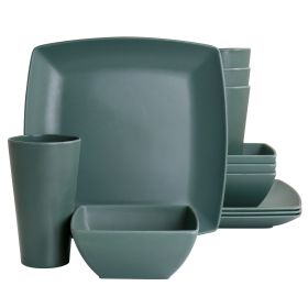 Gibson Home Grayson Melamine 12 Piece Square Dinnerware Set (Color: Green)