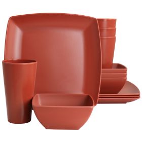 Gibson Home Grayson Melamine 12 Piece Square Dinnerware Set (Color: Orange)