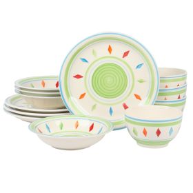 Gibson Home Heidy 12 Piece Hand Painted Durastone Dinnerware Set (Color: Green)