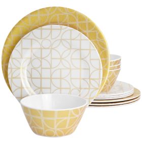 Laurie Gates California Designs Summer Bloom 12 Piece Melamine Dinnerware Set (Color: Gold)