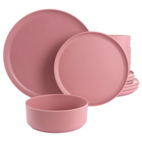 Gibson Home Canyon Crest 12 Piece Round Melamine Dinnerware Set (Color: Pink)