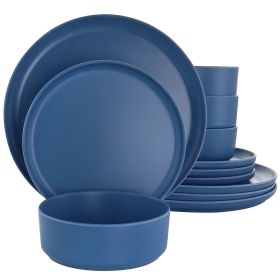 Gibson Home Canyon Crest 12 Piece Round Melamine Dinnerware Set (Color: Blue)