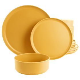 Gibson Home Canyon Crest 12 Piece Round Melamine Dinnerware Set (Color: Yellow)