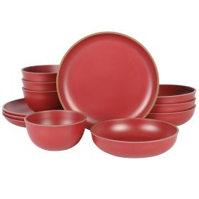 Gibson Home Rockabye 12 Piece Double Bowl Malemine Dinnerware Set (Color: Red)