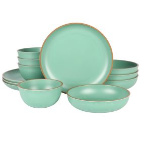 Gibson Home Rockabye 12 Piece Double Bowl Melamine Dinnerware Set (Color: Green)