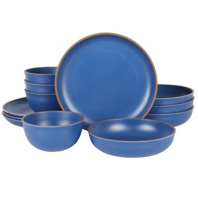 Gibson Home Rockabye 12 Piece Double Bowl Malemine Dinnerware Set (Color: Blue)