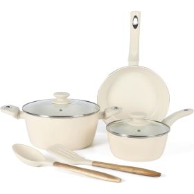 Gibson Home Plaza Cafe 7 Piece Forged Aluminum Cookware Set (Color: Linen)