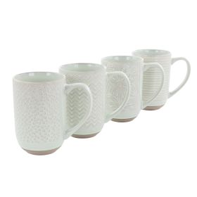 Laurie Gates Madrina 4 Piece 19 Ounce Stoneware Assorted Designs Mug Set (Color: Mint)