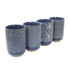 Laurie Gates Madrina 4 Piece 19 Ounce Stoneware Assorted Designs Mug Set (Color: Blue)