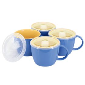 Gibson Home On The Go 4 Piece 25 Ounce Stoneware Soup Cup Set with Lid (Color: Blue)