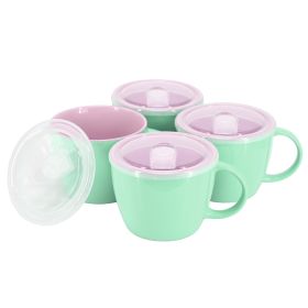 Gibson Home On The Go 4 Piece 25 Ounce Stoneware Soup Cup Set with Lid (Color: Mint)