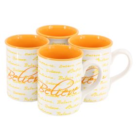 Gibson Home Inspirational 4 Piece, 16 Ounce Stoneware Mug Set (Option: Words Believe, Color: Orange)