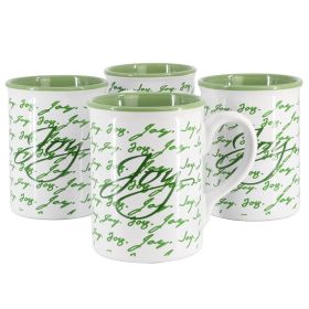 Gibson Home Inspirational 4 Piece, 16 Ounce Stoneware Mug Set (Option: Words Joy, Color: Green)