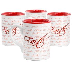 Gibson Home Inspirational 4 Piece, 16 Ounce Stoneware Mug Set (Option: Words Faith, Color: Red)