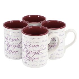 Gibson Home Inspirational 4 Piece, 16 Ounce Stoneware Mug Set (Option: Words Live, Laugh, Love, Color: Purple)