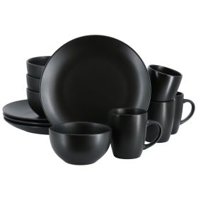 Gibson Home Everyday 12 Piece Plus Stoneware Dinnerware Set (Option: Round, Color: Black)